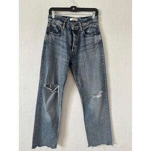 Moussy Vintage MV Odessa Straight Leg Distressed Jeans Blue High Rise 28x29